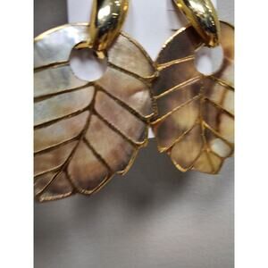 Vintage 1970's Beautiful Iridescent Mother of Pearl Shell Leaf Dangling Earrings